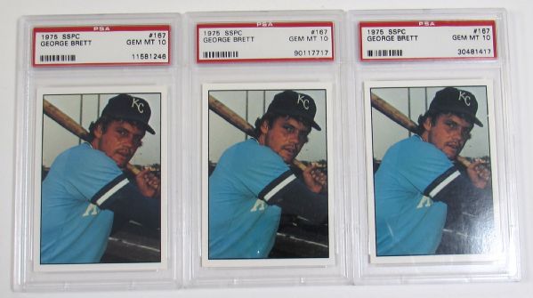 Lot of 3 1975 George Brett PSA 10 SSPC Cards