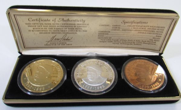 Babe Ruth Collector Coins (Bronze, Troy Silver, & 24K Gold Plated)