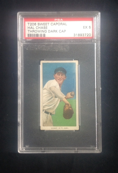 T-206 Hal Chase Throwing Dark Cap PSA 5