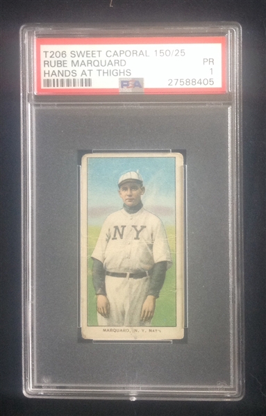 T-206 Rube Marquard Hands at Thighs Sweet Caporal PSA 1