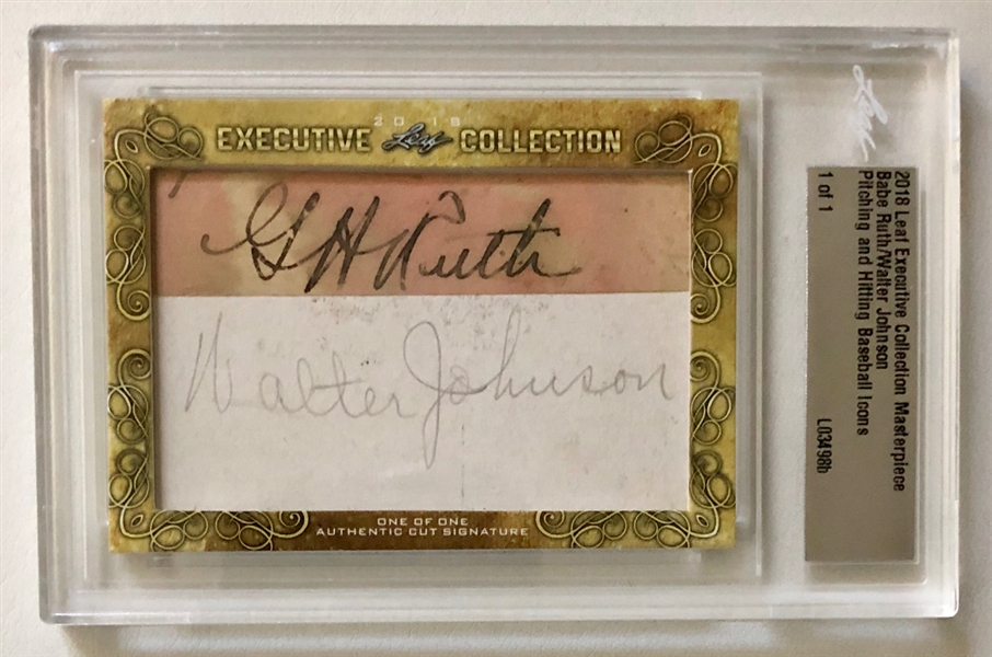 Babe Ruth & Walter Johnson Executive Leaf Collection 1/1 Card