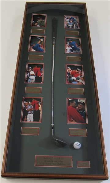 Tiger Woods Framed Display W/ Used Club & Signed Golf Ball