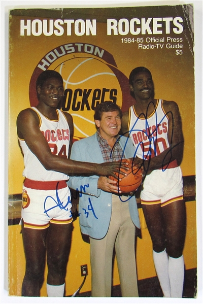 Hakeem Olajuwon & Ralph Sampson Signed 1984-85 Rockets Media Guide
