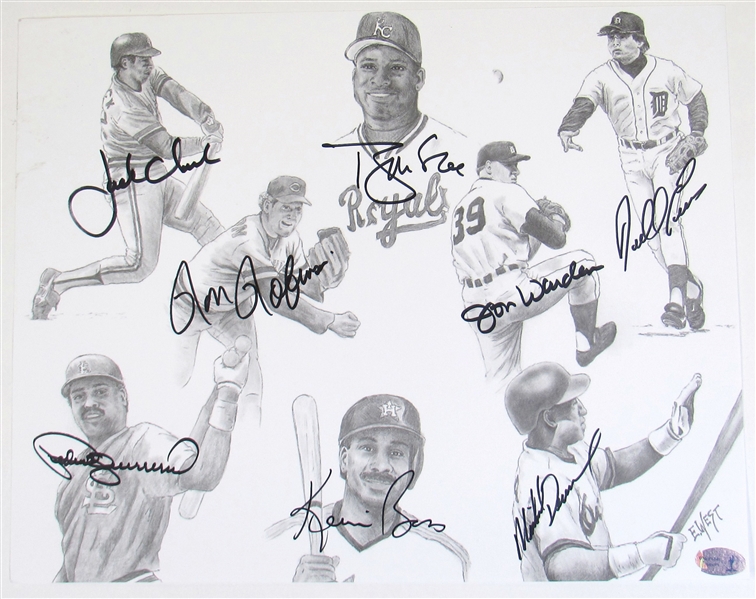 MLB Stars Signed Print (Pedro Guerrero, Jack Clark, Darrell Evans, Brian McRae, Kevin Bass, ETC