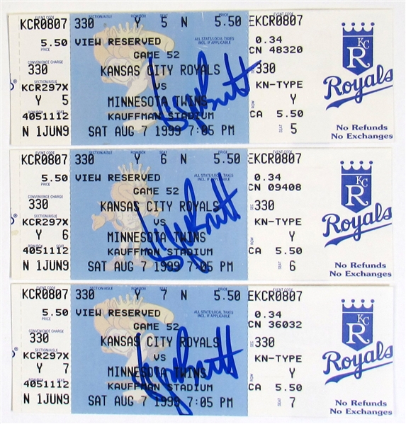 Lot Of 3-George Brett Signed Tickets From Honoring His HOF Induction Game