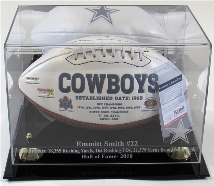 Emmitt Smith Signed Dallas Cowboys Ball W/ Display Case PSA
