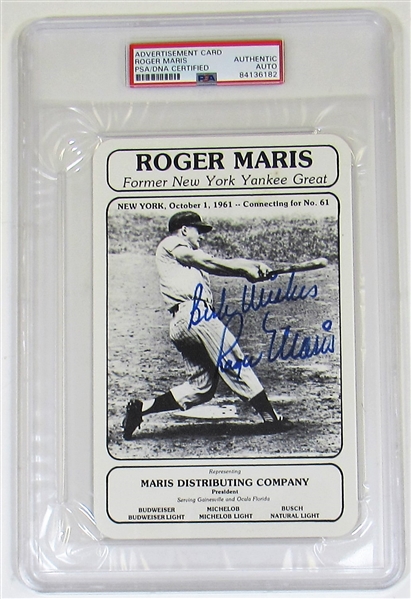 Roger Maris Signed Advertising Card PSA