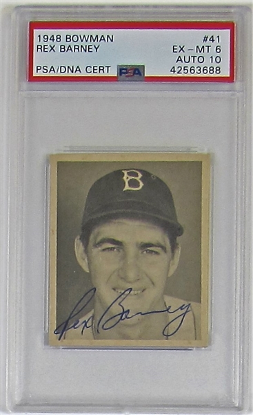 1948 Bowman Rex Barney Signed PSA Pop 1