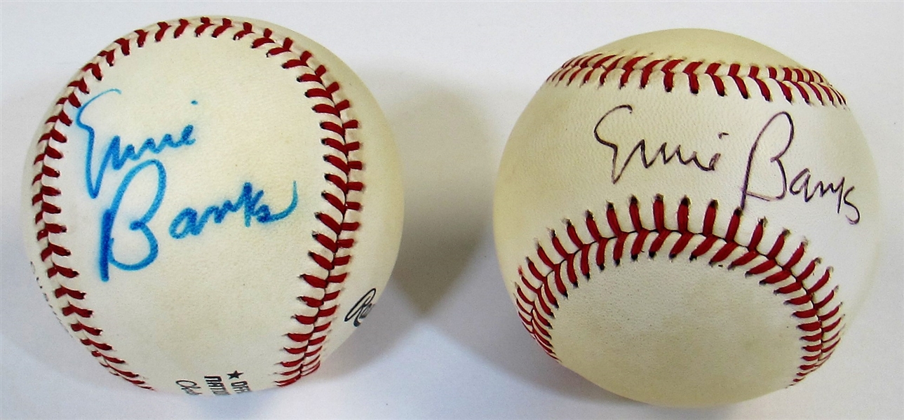 Lot Of 2- Ernie Banks Signed Baseballs
