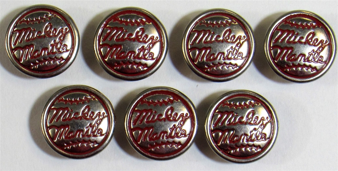 Lot of 7- Mickey Mantle Jeans Buttons & Two Mini Records.