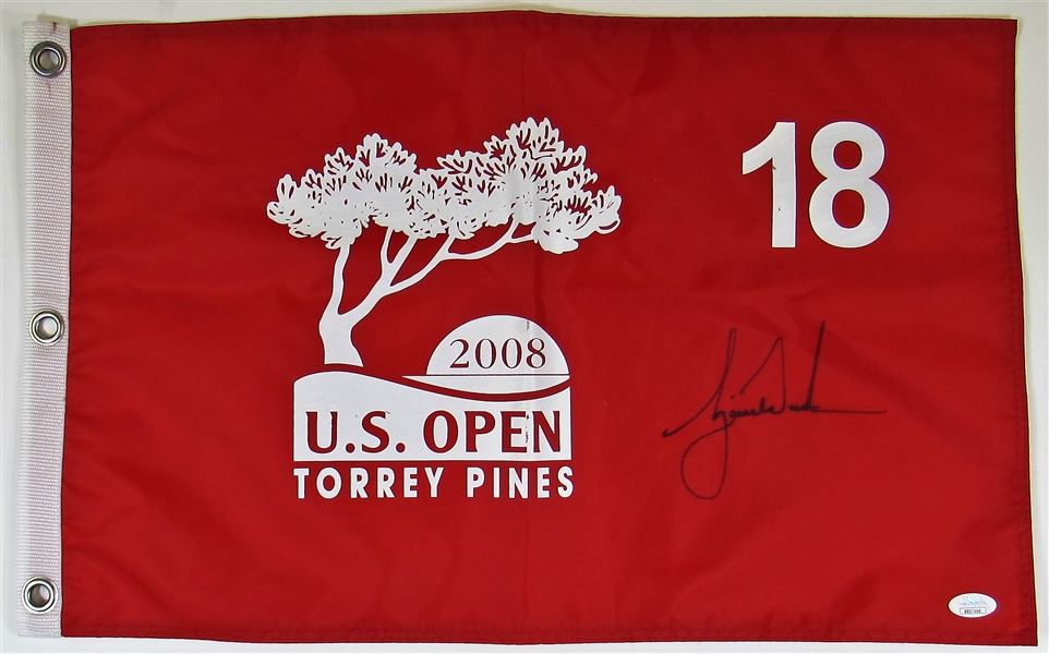 Tiger Woods 2008 U.S. Open Torrey Pines Signed 18 Hole Flag JSA