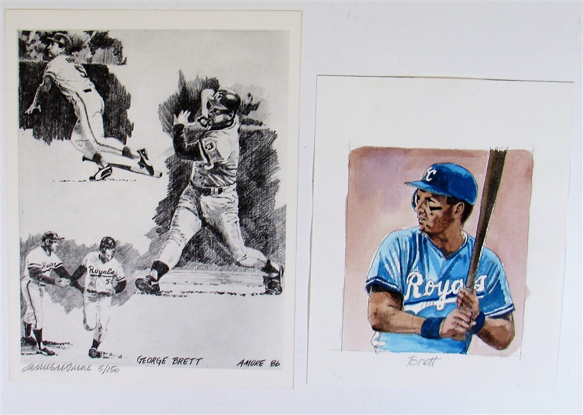 Lot of 2 limited edition prints featuring Hall of Fame member George Brett