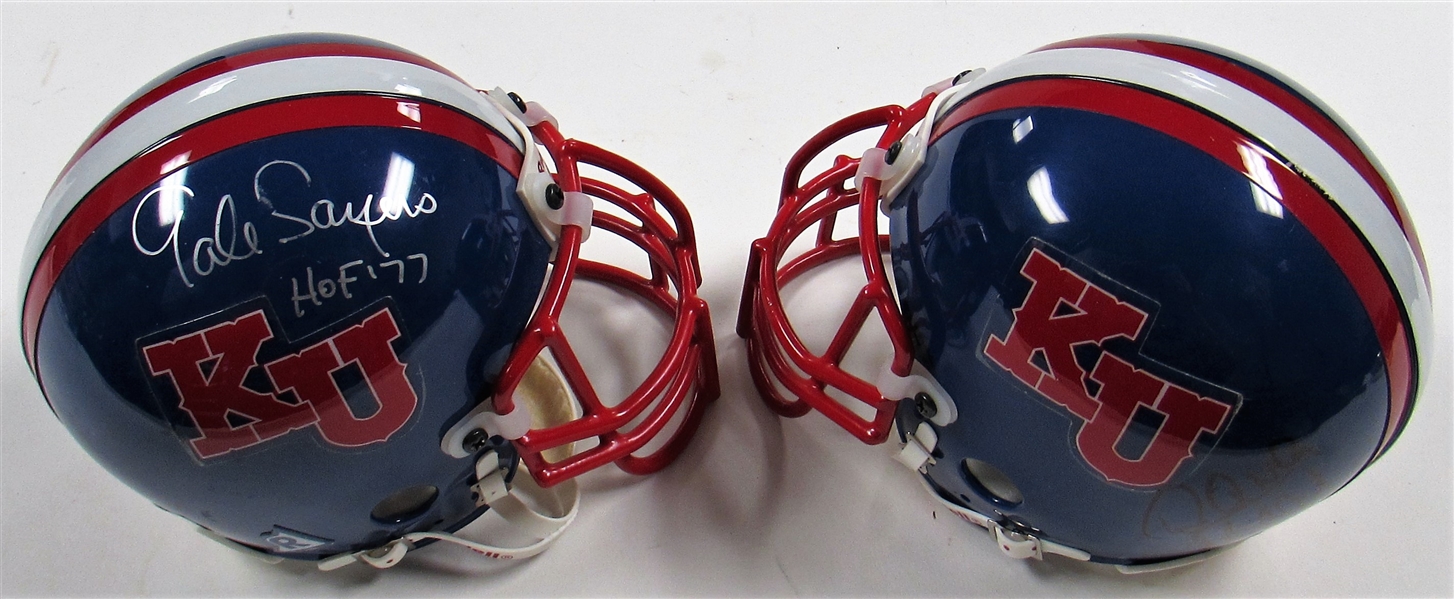 John Hadl & Gale Sayers Signed KU Football Mini Helmets