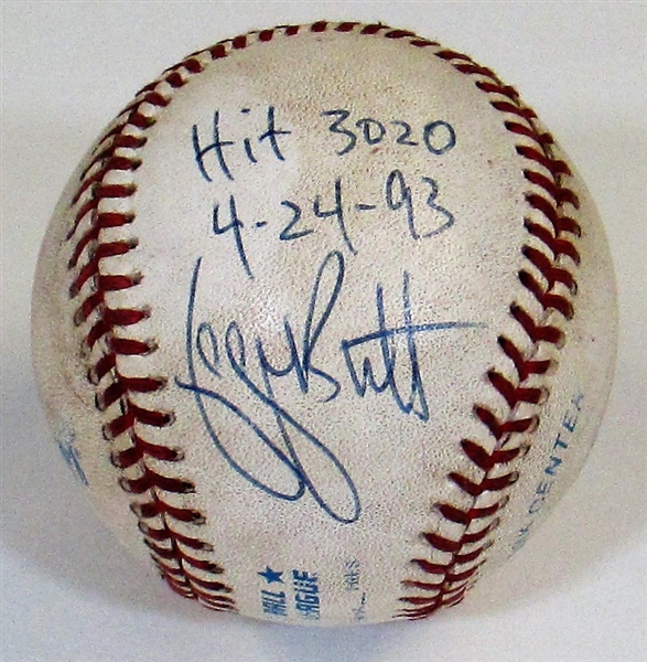 George Brett signed Baseball Hit # 3020 Game Used 