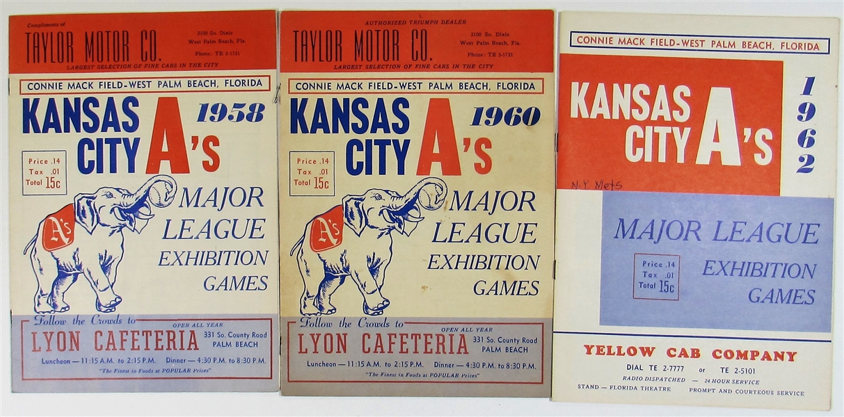 Kansas City Athletics Spring Traning Game Programs 1958-1960-1962