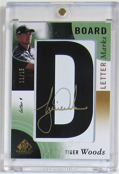 2013 SP Game Used Tiger Woods Board Letter Marks Autograph #11/15 
