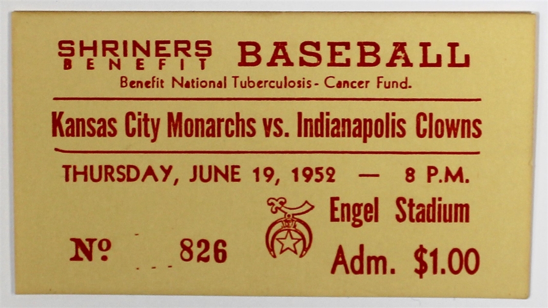 1952 Kansas City Monarchs vs. Indianapolis Clowns Full Ticket