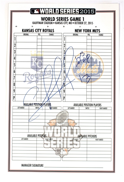 Salvador Perez CSA witness signed 2015 WS lineup card. 