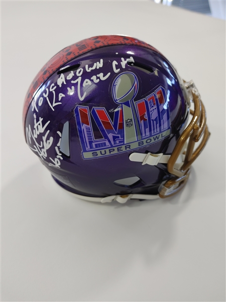 Mitch Holthus Signed SB LVlll Mini Helmet Kansas City Chiefs JSA COA 