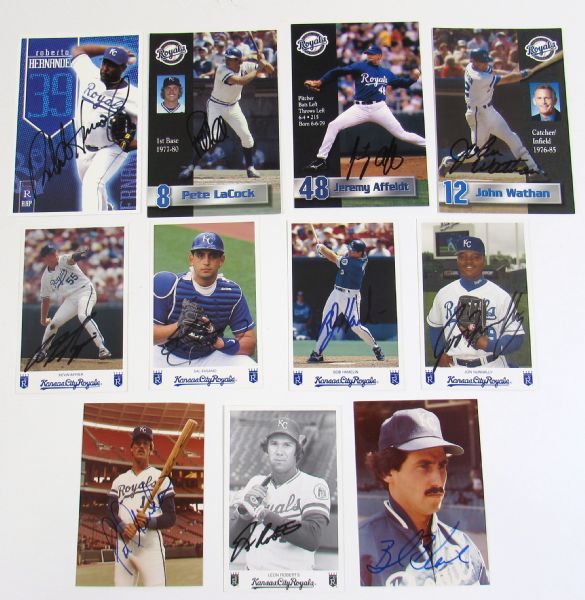 Lot of 11 Kansas City Royals Signed Team Cards and Photos