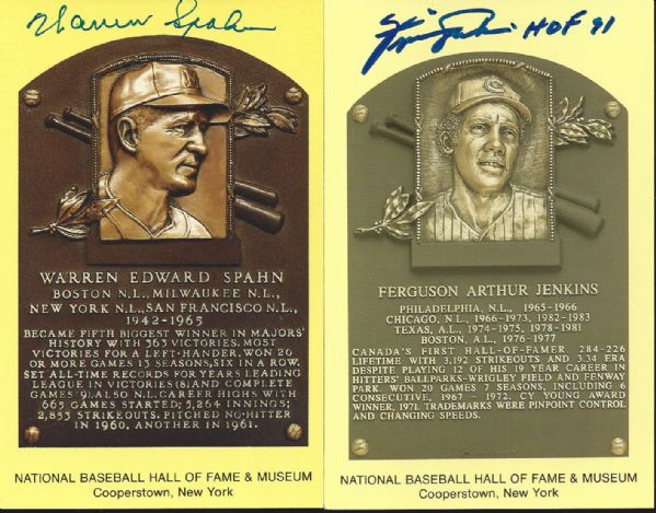 Lot of 2 Signed HOF Postcards Warren Spahn & Ferguson Jenkins