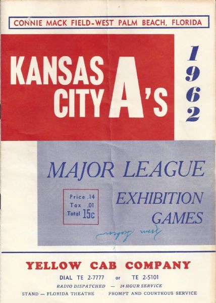 1962 Kansas City As Signed Spring Training Program (Siebern & Sullivan)