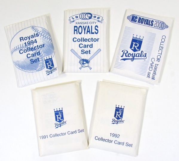 Lot of 5 Kansas City Royals Team Issued Card Sets (1991,92,94,96, & 2000)