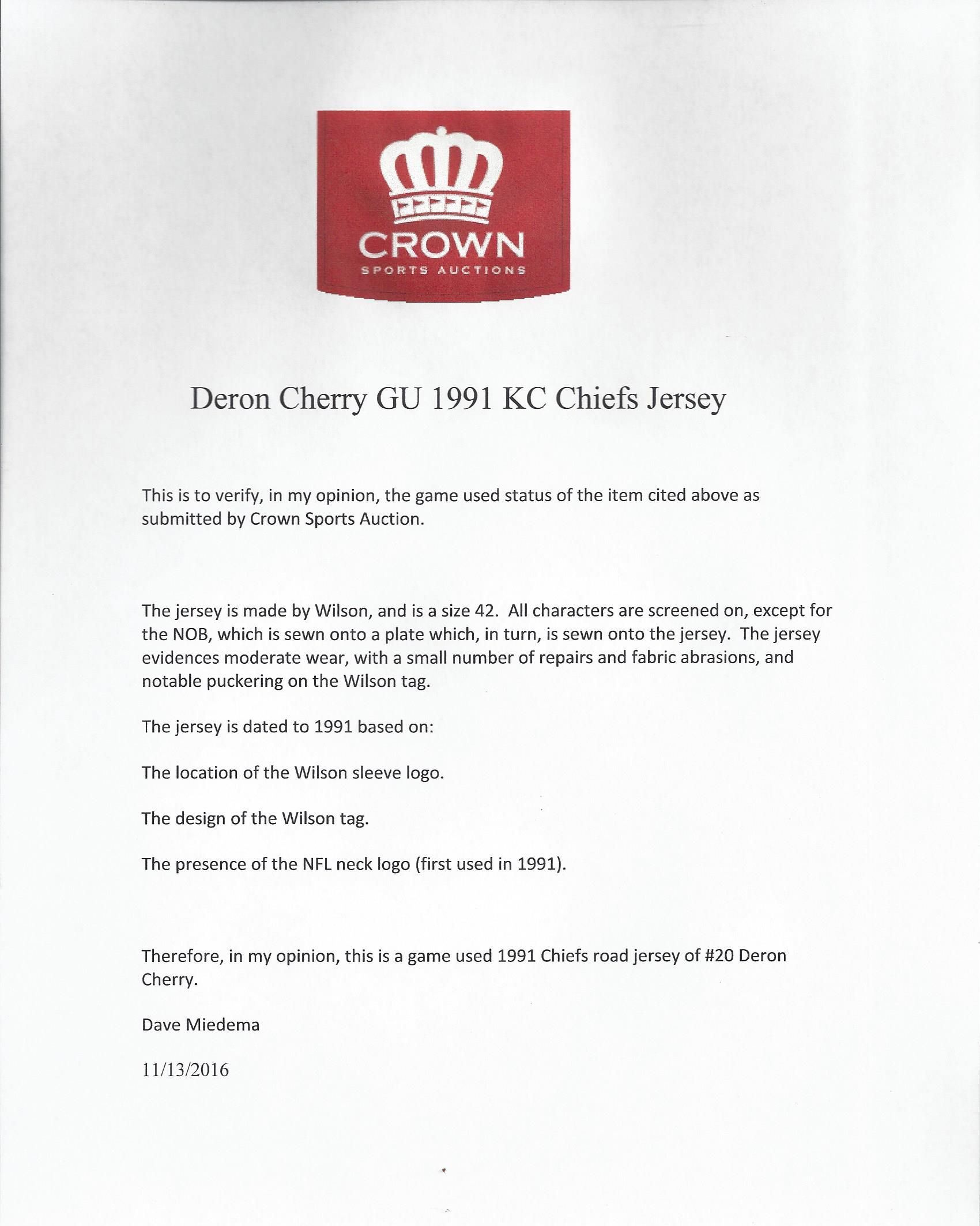 Deron Cherry Signed Kansas City Chiefs Throwback Jersey (PSA COA