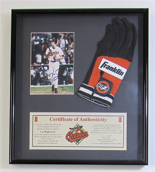 Cal Ripken Jr. Signed Picture W/ Batting Glove Display 