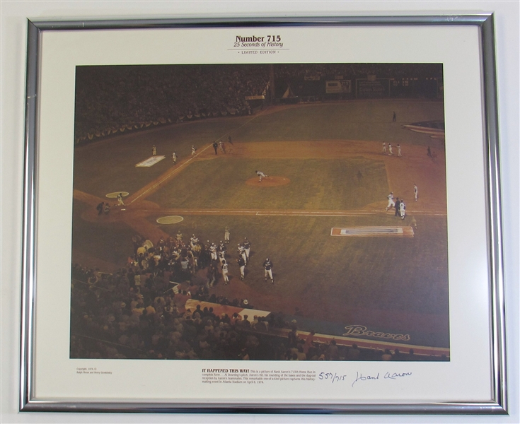 Hank Aaron Signed & Framed 715th Home Run Serial #557/715