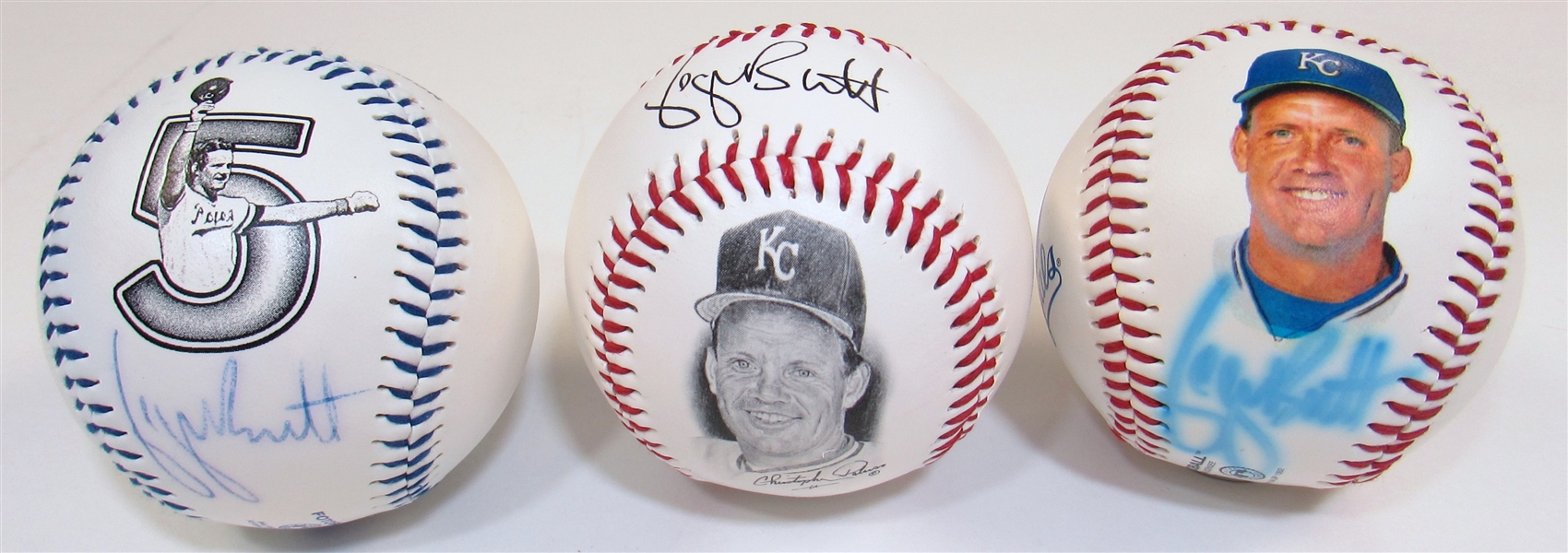 Lot of 3 George Brett Balls 1) Signed Photo Ball 2)Signed Fotoball 3) Facsimile FDotoball