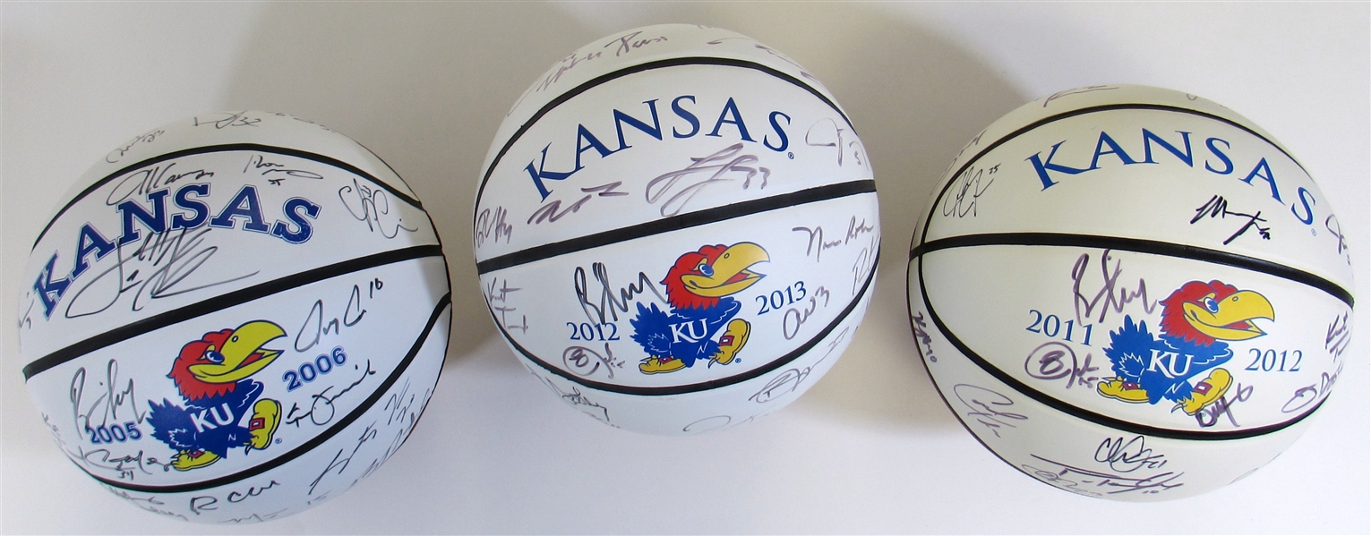 Lot of 3 KU Signed Balls 05-06, 11-12, & 12-13 (Williams Foundation NCAA Runner-Up)