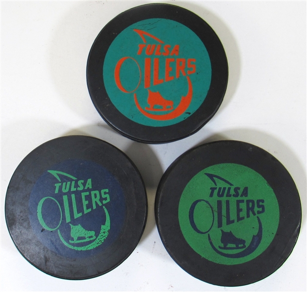 Lot of 3 CHL Hockey Pucks Tulsa Oilers (3 Different Designs)