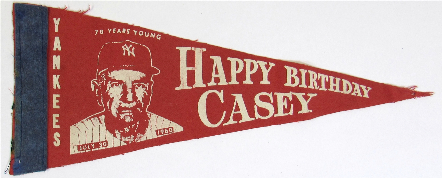 Rare 1960 Happy Birthday Casey Stengel Mini Pennant