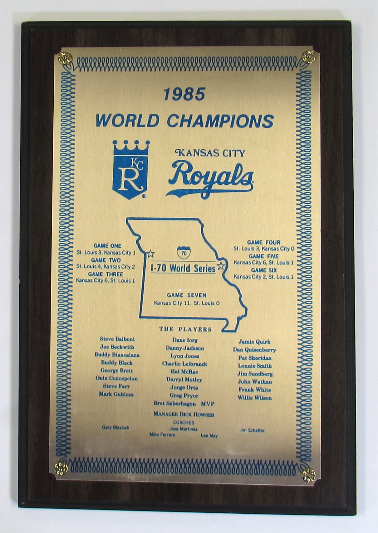 Lot Detail - 1985 KC Royals World Champions Plaque