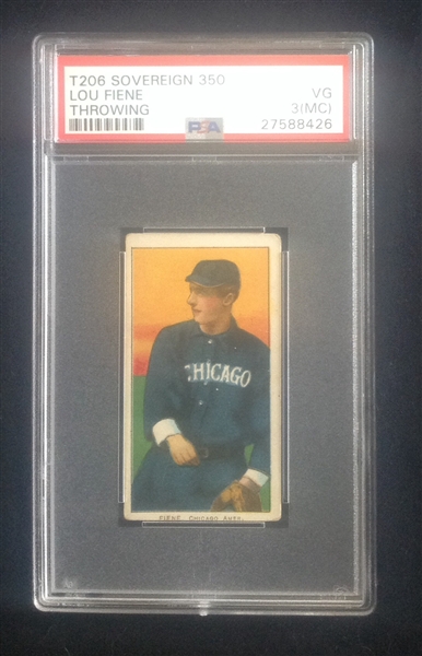 T-206 Lou Fiene Throwing Sovereign 350 PSA 3 MC