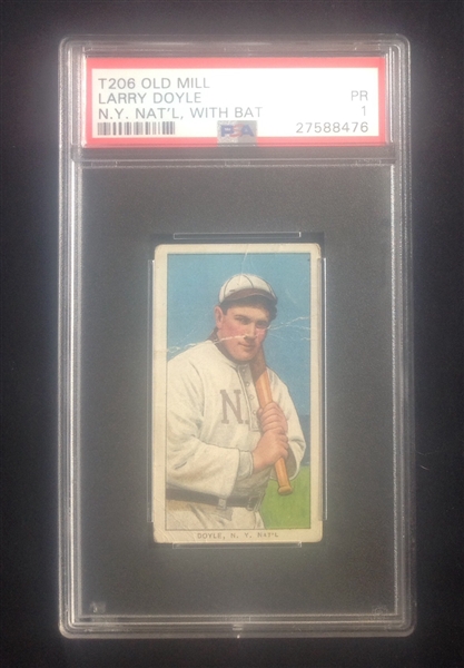 T-206 Larry Doyle W/Bat Old Mill PSA 1