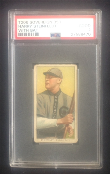 T-206 Harry Steinfeldt W/Bat Sovereign Green 350 PSA 2