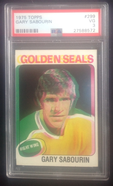 Rare 1975-76 Topps Hockey Gary Sabourin Printing Plate Error PSA 3