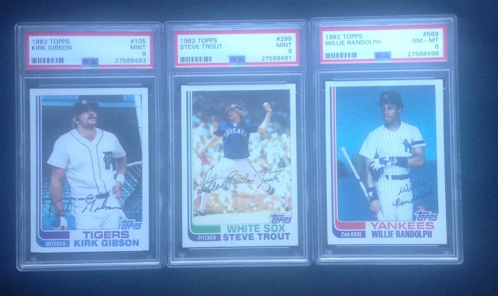 Lot of 3 1982,Topps K.Gibson PSA 9, S.Trout PSA 9, & W. Randolph PSA 8