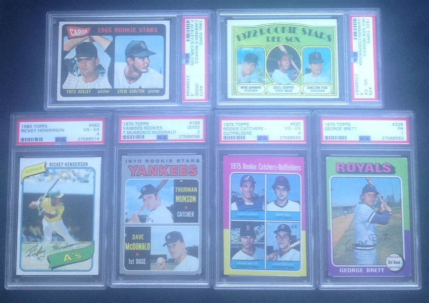 Lot of 6 Hall of Fame/Stars Rookie Cards Carlton, Munson, Fisk, Carter, Brett, & Henderson