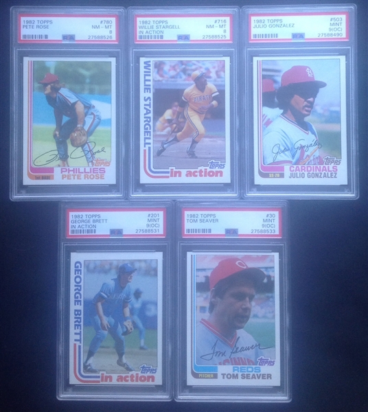 Lot of 5-1982 Topps (Seaver, Brett IA, Gonzalez, Stargell IA, & Rose)