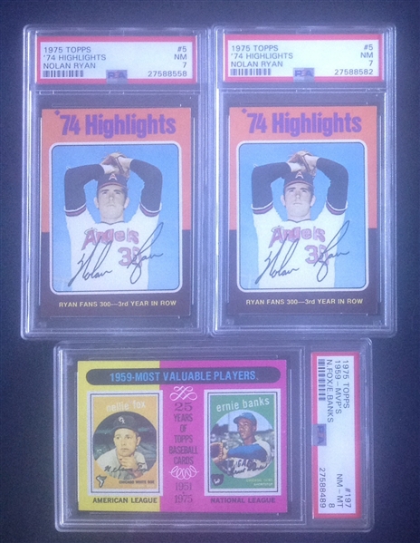 Lot of 3-1975 Topps (Ryan HL x2 & 1959 MVPs)