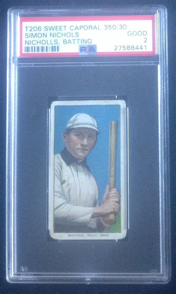 T-206 Simon Nichols Batting Sweet Caporal PSA 2