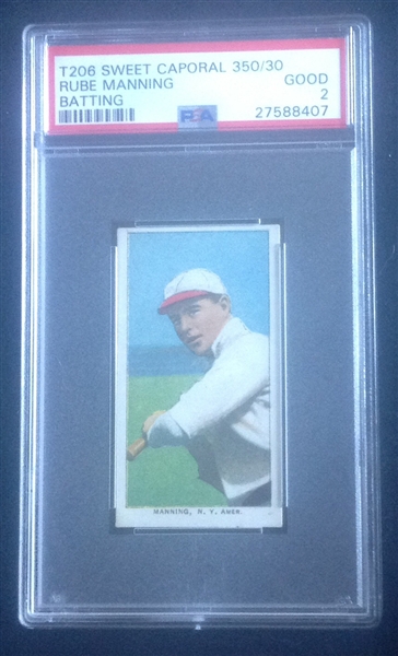 T-206 Rube Manning Batting Sweet Caporal PSA 2