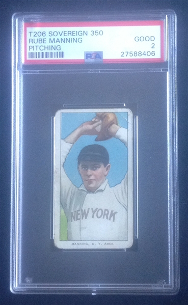 T-206 Rube Manning Pitching Sovereign 350 PSA 2