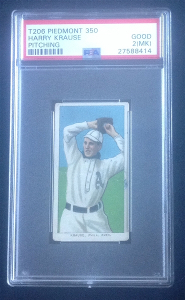 T-206 Harry Krause Pitching Piedmont 350 PSA 2 MK