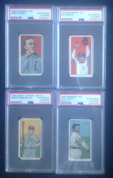 Lot of 4 T-206 Jack White, Heinie Zimmerman, Jimmy Burke & Ed Lennox PSA authentic Altered