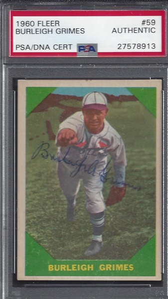 1960 Fleer Burleigh Grimes Signed Card PSA