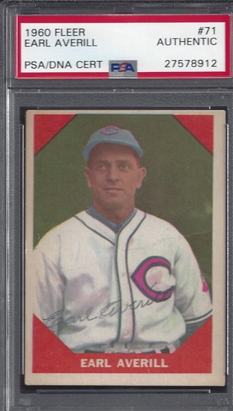 1960 Fleer Earl Averill Signed Card PSA